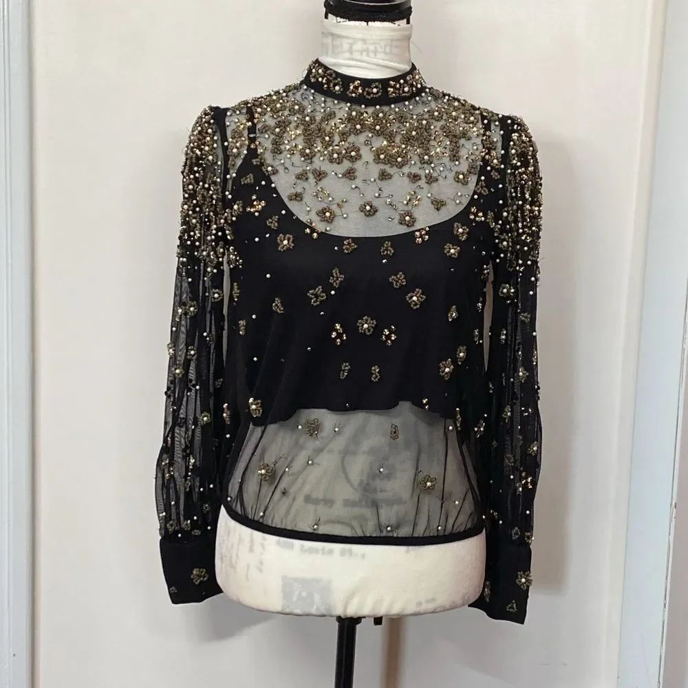 FARM Rio Embroidered Bubble Tulle Blouse size XS - Picture 4 of 15